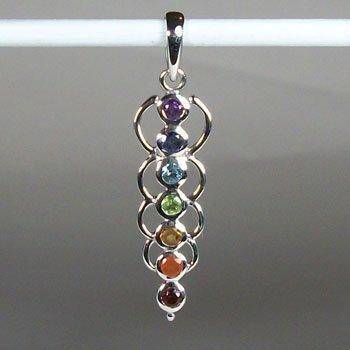 Chakra Energy Links Pendant, Sterling Silver pendant with Chakra Gemstones