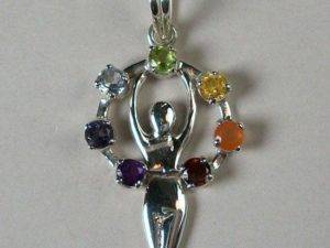 Goddess Mother Earth Chakra Pendant, Sterling Silver pendant with Chakra Gemstones