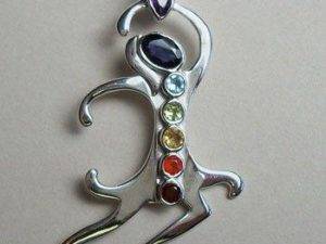 Chakra Dancing Goddess, Sterling Silver pendant with Chakra Gemstones