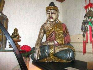 large hand carved and painted sitting buddha