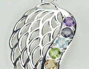 Chakra Guardian Angel Wing Pendant, Sterling Silver pendant with Chakra Gemstones