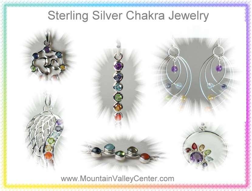 Chakra Jewelry with gemstones representing each. Sterling silver