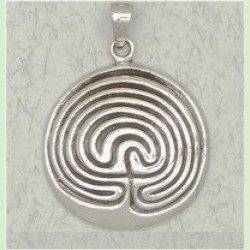7 circuit cretan labyrinth pendant - sterling silver