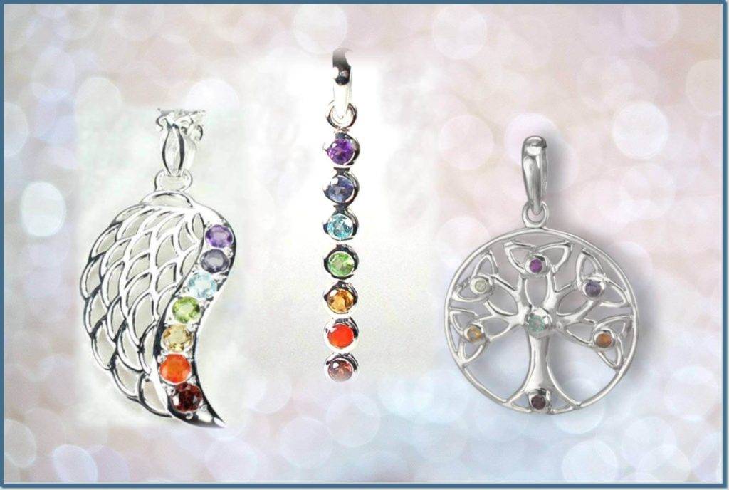 Chakra Jewelry with gemstones representing each. Sterling silver