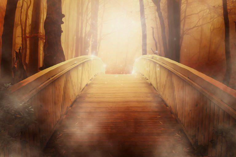 wood bridge into the light