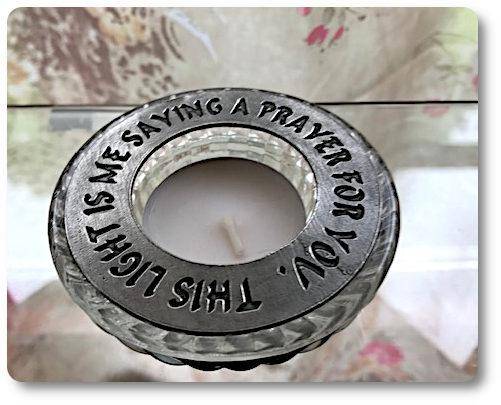 Mountain Valley pewter candle ring sending prayers to you