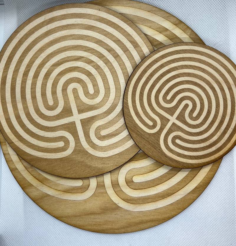 3 sizes of birch wood finger labyrinths