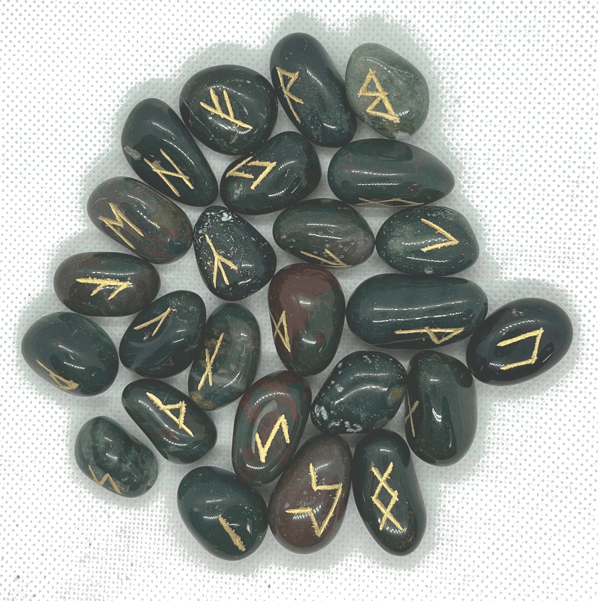 moss agate and bloodstone freeform large runestones